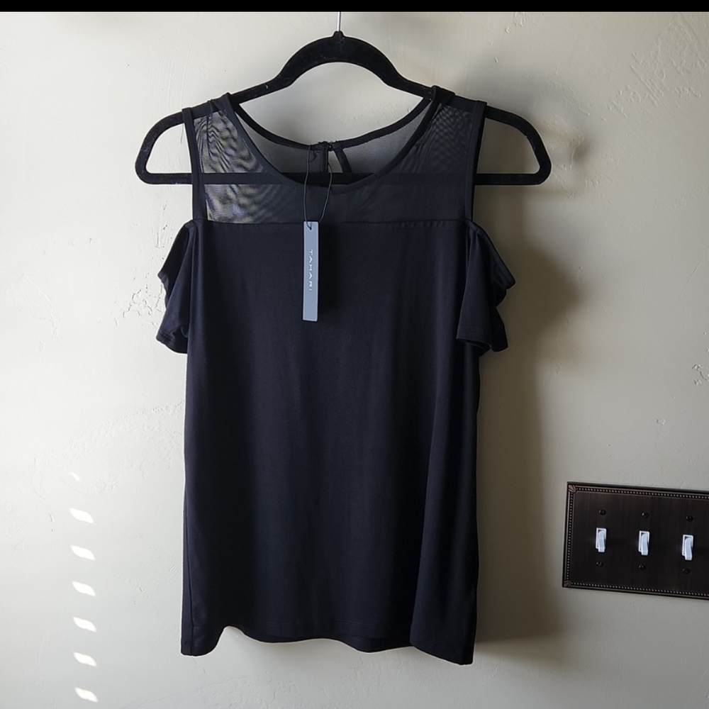 Tahari cutout mesh t shirt